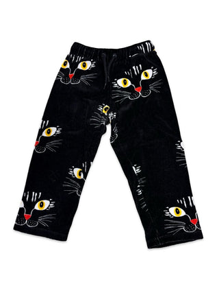 Mini Rodini Black Cat Print Velour Sweatpants, 3-5 years