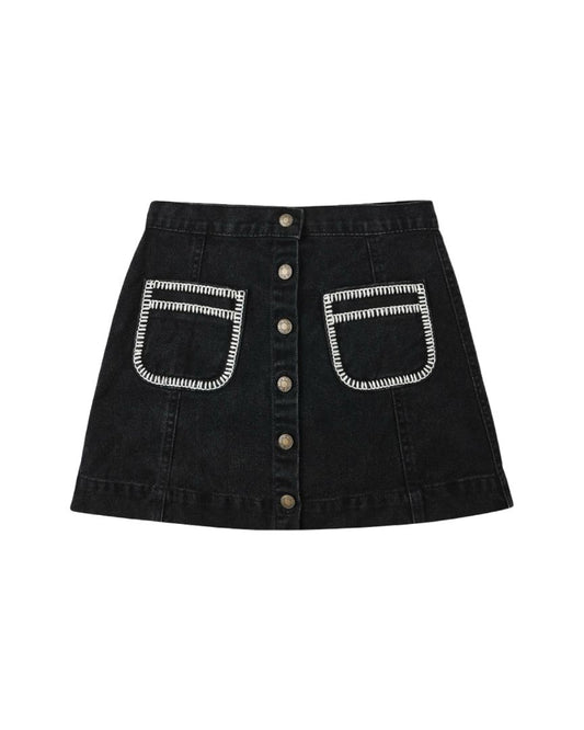 Rylee + Cru Washed Black Denver Mini Skirt Brand New with Tags, 4-5 years