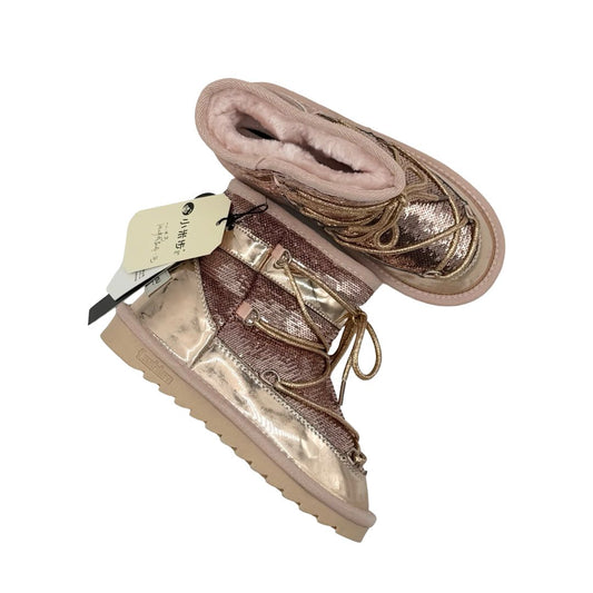 Xiaomibu Pink Sequin Shiny Boots with Pink Faux Fur Lining, eu 34 big kid