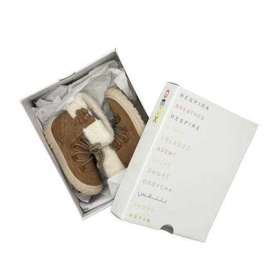 Geox Brown Suede with White Fure Lining Boots with Zipper and Laces, 6.5 little kid