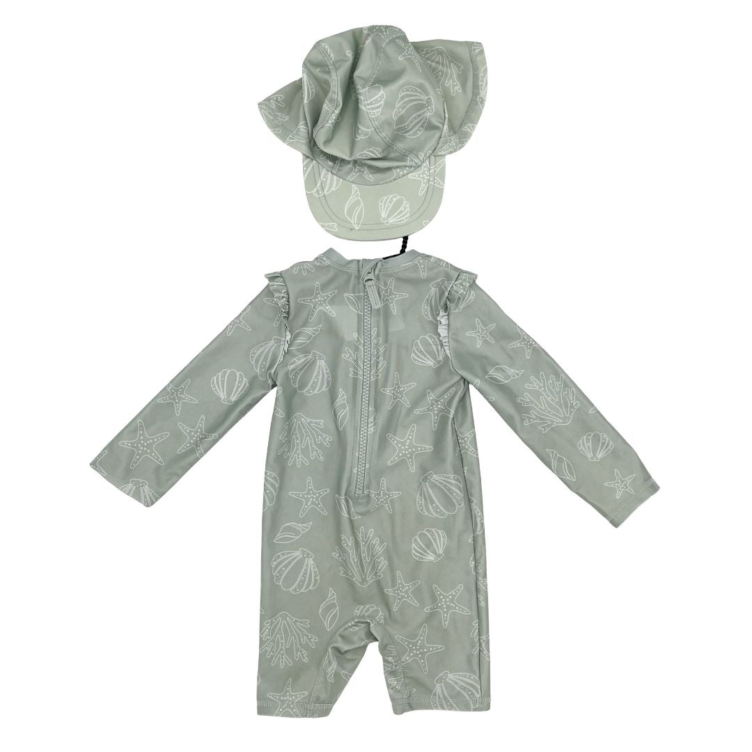 H&M green w/sea shells protective swim set, 9-12 months