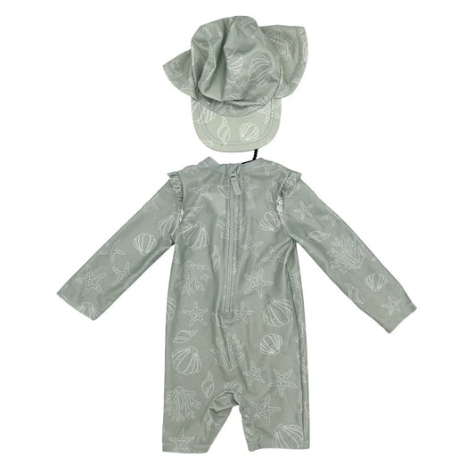 H&M green w/sea shells protective swim set, 9-12 months