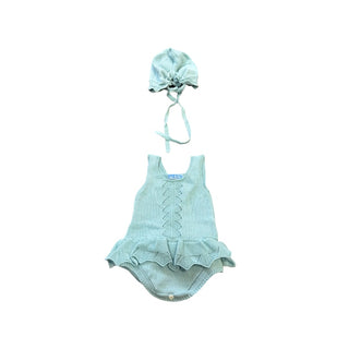 Mac Fashion Teal knot tank onesie w/hat, 1 month