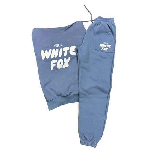 White Fox Blue Hooded Sweatshirt and Sweatpant Set, xxs-s
