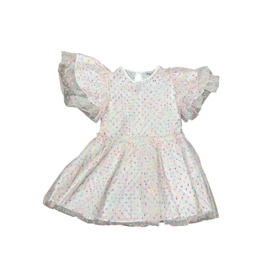 Stella McCartney White Dress with Lace Overlay with Colourful Dots, 5 years