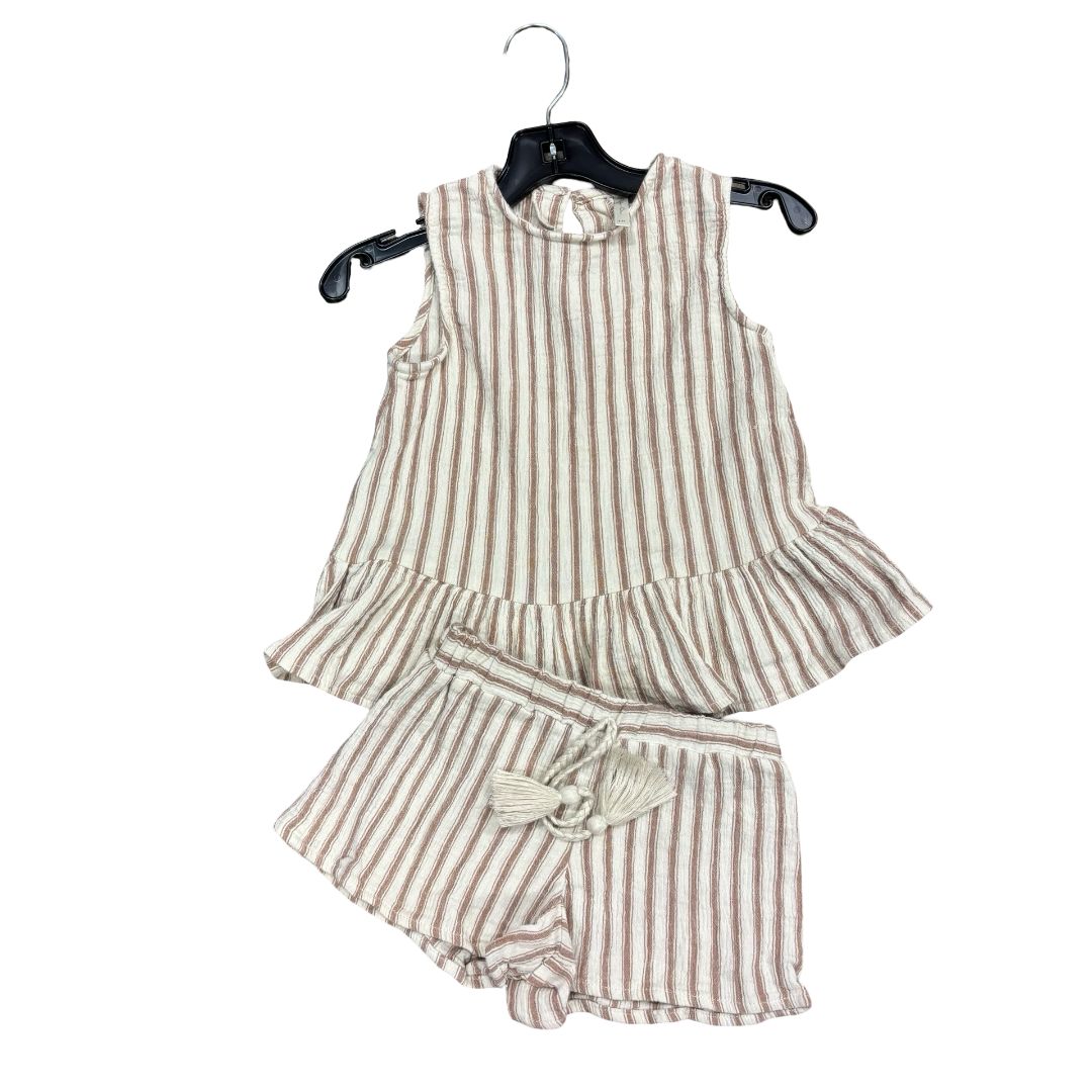 Rylee + Cru Beige and Brown Striped Tank Top with Peplum and Short Set, 4-5 years