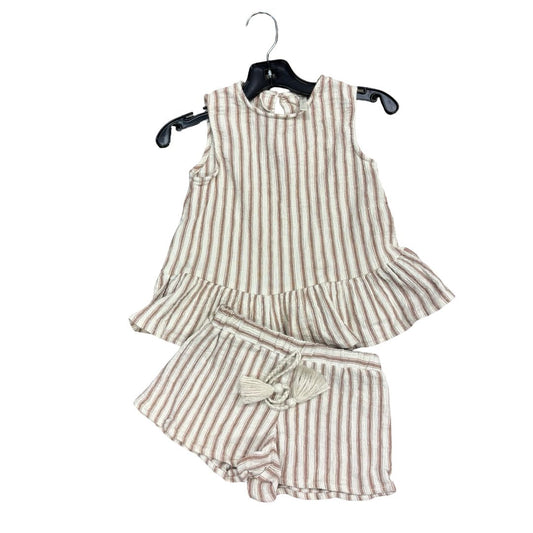 Rylee + Cru Beige and Brown Striped Tank Top with Peplum and Short Set, 4-5 years
