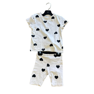 H&M Cream w/black hearts tshirt/bike shirt set, 3-4 years