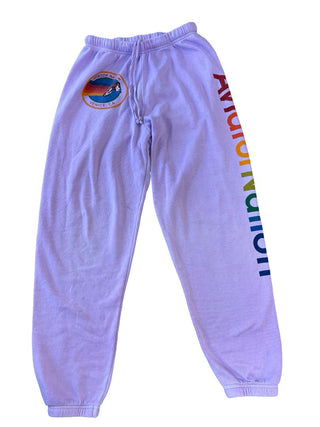 Aviator Nation Purple sweatpant with logo going down leg, Small