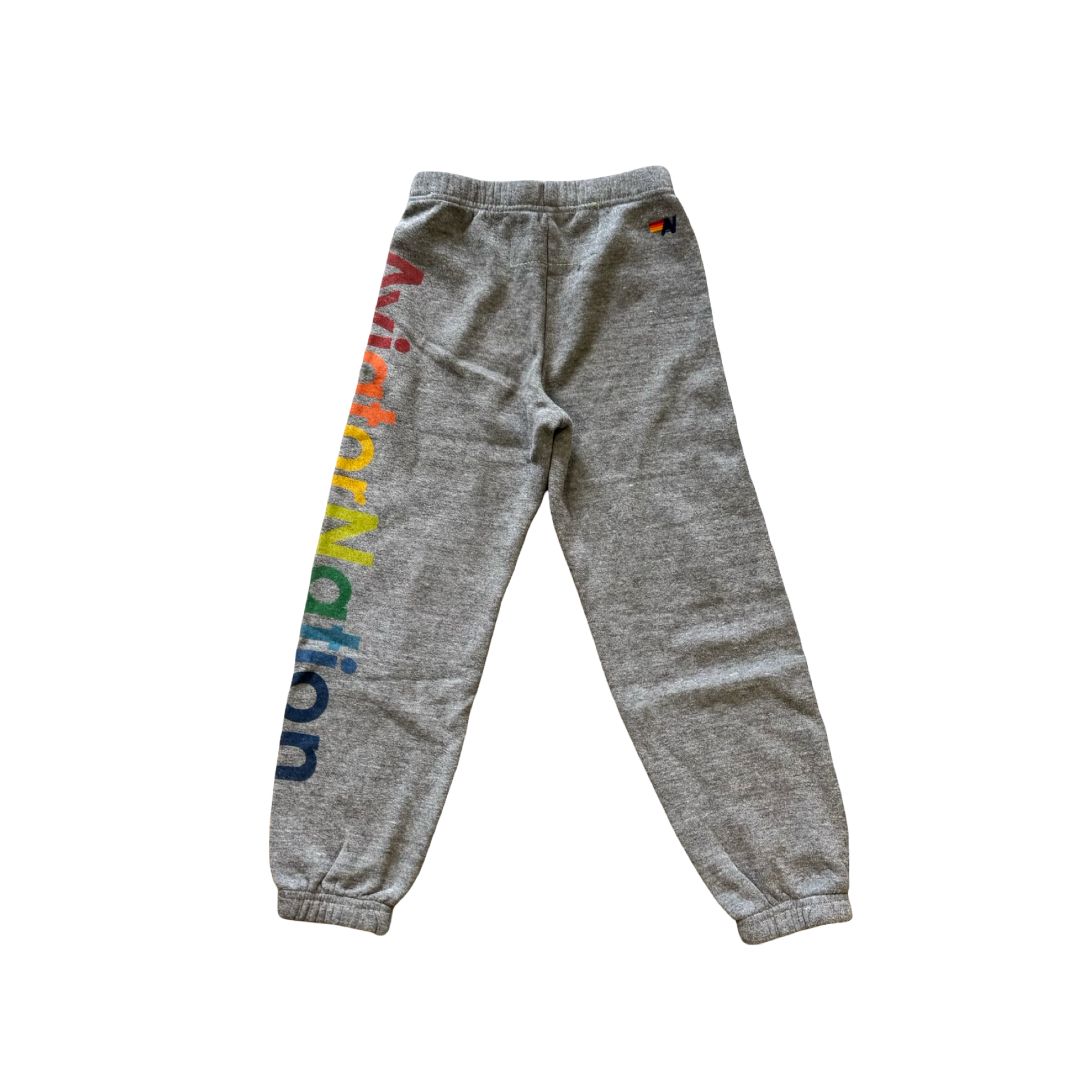 Aviator Nation Grey Sweatpants with Logo and small rip on back near the waist band, 8 years