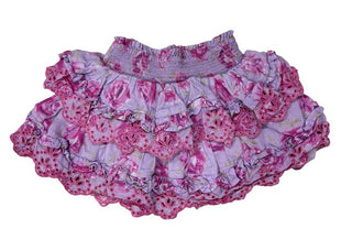 Love Shack Fancy Pink and Purple Floral Tiered Eyelet Skirt with Smocking, 18-24