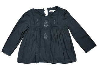 Bonpoint Black Gauzy Blouse with Embroidery and Lace, 3 years