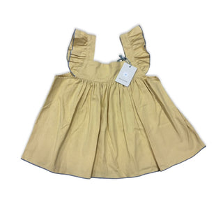 Daughter Yellow Ruffle Sleeve Blouse with Blue Trim, 5-6 years