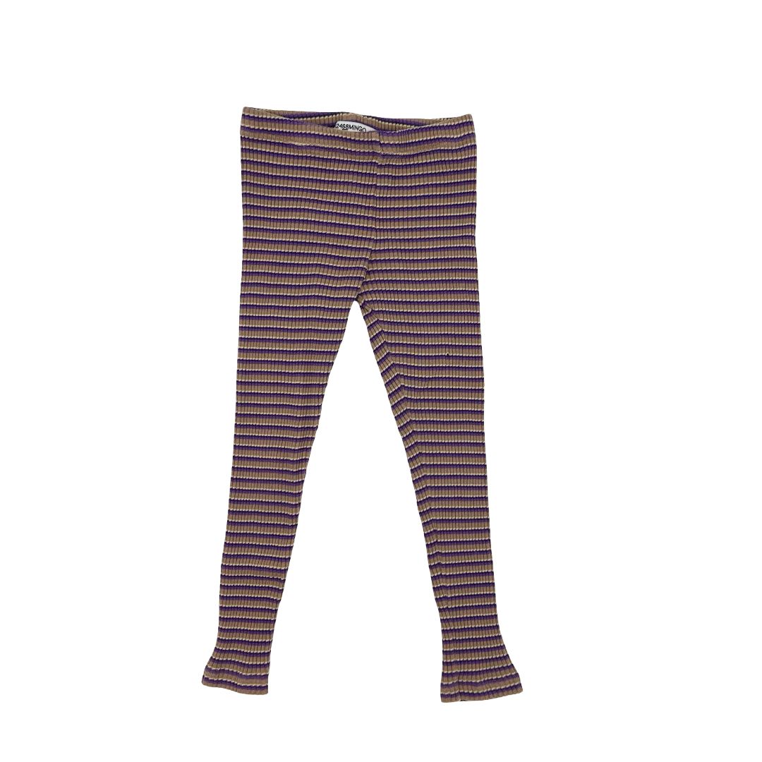 Mingo purple/tan stripped leggings, 6-8 years