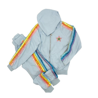 Lola + the Boys Light Blue with Rainbow Sequin Tracksuit, 6 years