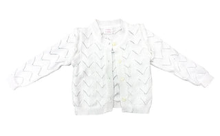 Martina Charlotte Pointelle Knit White Button-down Cardigan, 12 months