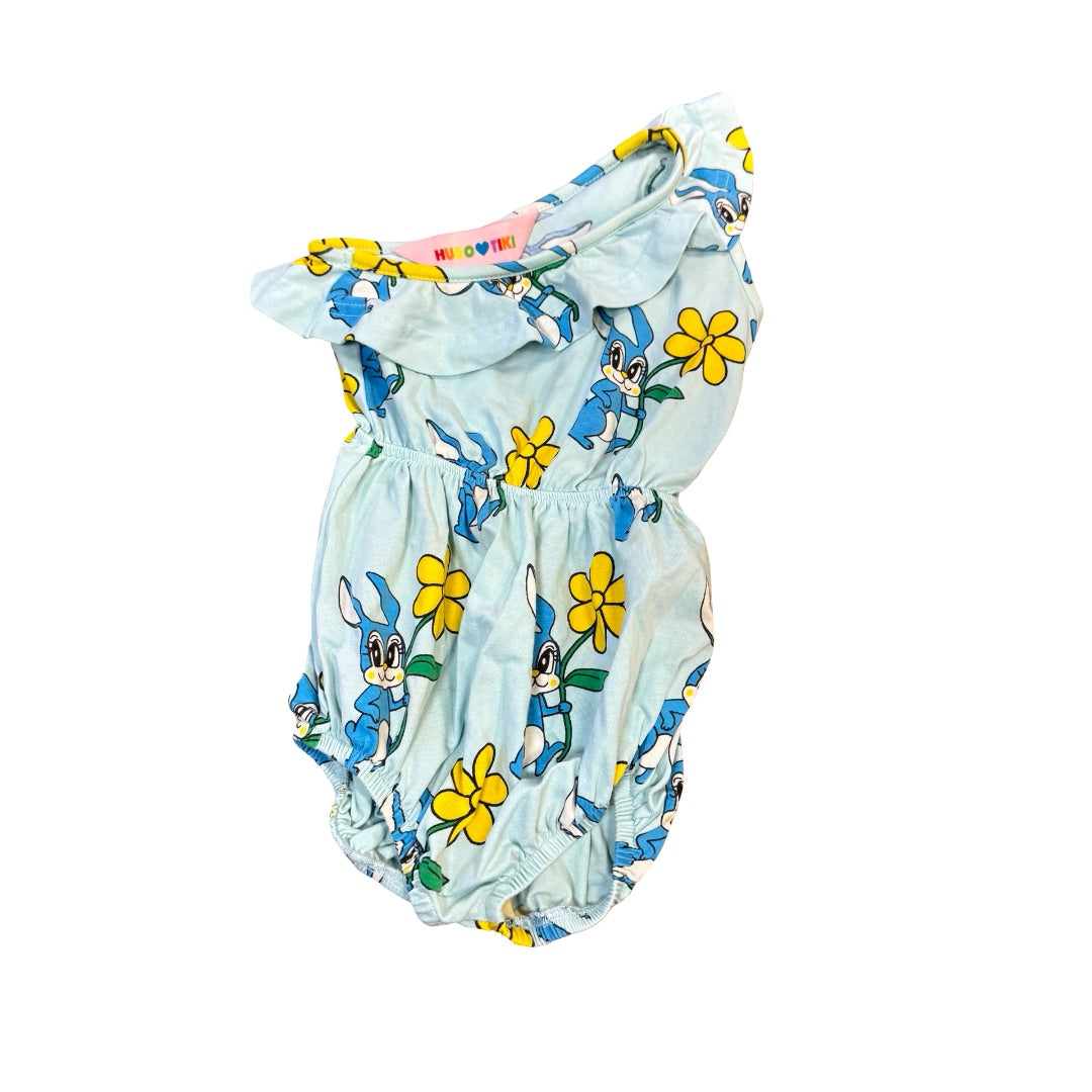 Hugo Love Tiki Blue bunny one shoulder romper, 2 years