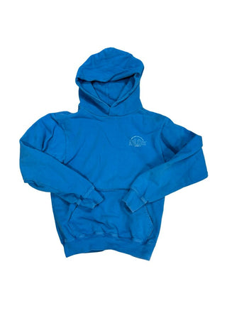 Sporty and Rich Bright Blue HOoded Sweater with White Graphic, XS