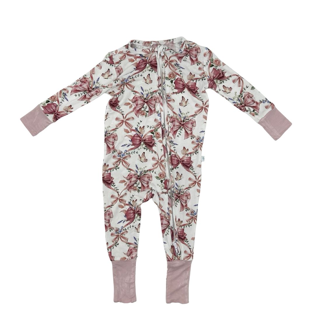 Posh Peanut pink bow sleeper, 6 months