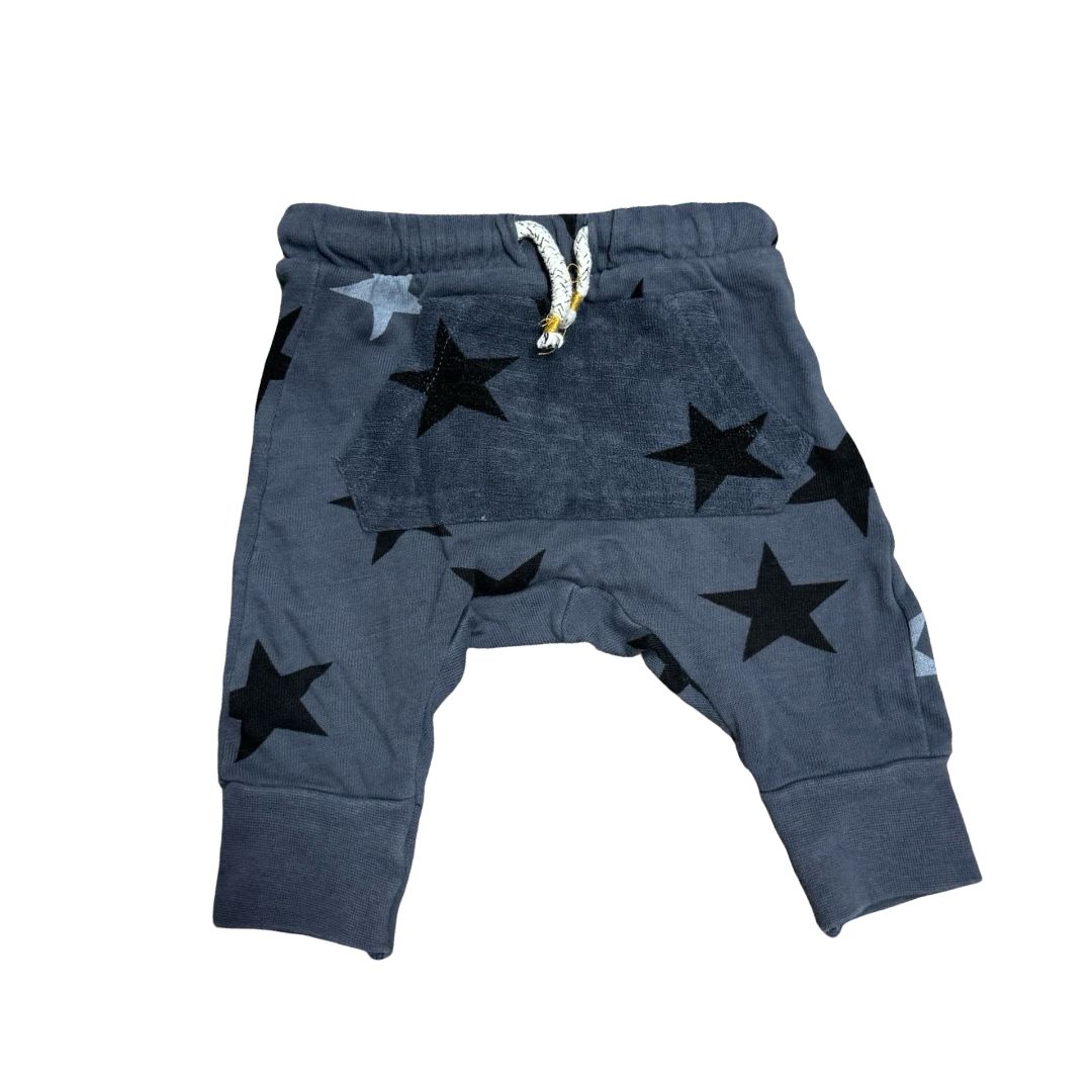 Zara Navy Pants with Black Stars and Drop Crotch, 6-9 months