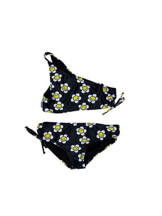 Limeapple One Strap Bikini in Black with Smiley-Daisy Pattern, 7 years