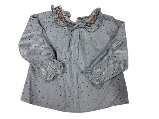 Jacadi Striped and Dotted Blue Longsleeve Blouse with Ruffle Collar, 12 months