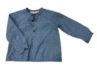 Bonpoint Blue Chambray Button Henley Blouse with Dots, 18 months
