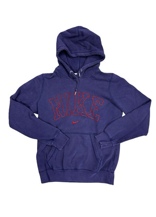Nike Royal Purple Hooded Sweatshirt with Front Pocket, Red Embroidery Detail, M