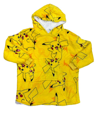 Pokemon Fuzzy Fleecy Oversized Hoodie with Front Pocket in Pikachu Pattern, Adult OS