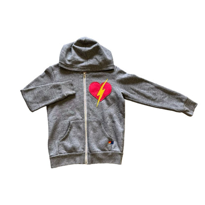 Aviator Nation Grey Zip-Up with Heart and Bolt on Front and Back and small spot on the back, 8 years