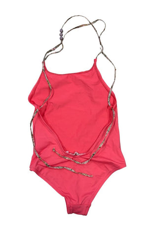 Bonpoint Hot Pink Open Back Tie Up Detail One Piece Bathing Suit,  3 years