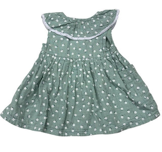 Mayoral Green and White Floral Sleeveless Dress with Bloomers and Lacy Collar with, 2-4 months