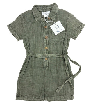 Poppet & Fox Green Crinkle Collared Romper, 4 years