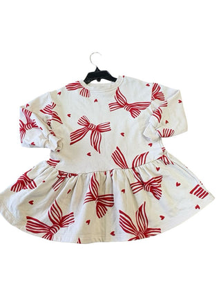 H&M Cream Sweatshirt Dress with Red Bows and Hearts, 3-4 years