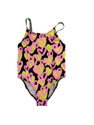Stella McCartney One Piece Bathing Suit with Pink and Yellow Hearts Pattern, 6 years