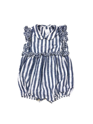 Il Gufo Blue and White Stripe Ruffle and Collar Romper, 12 months