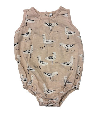 Rylee + Cru Tan Bird Print Romper, 3-6 months