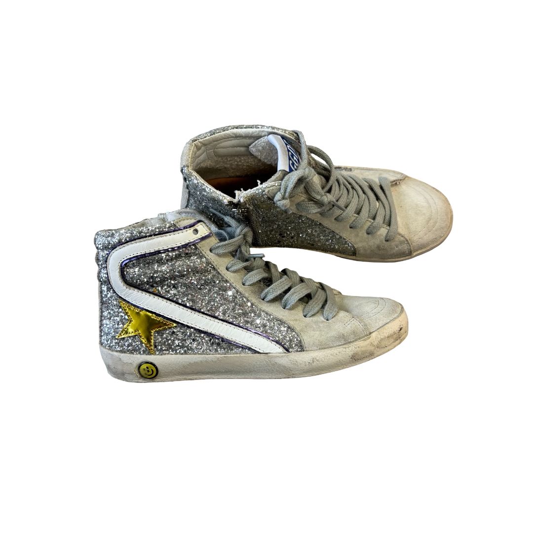 Golden Goose high top sequin w/gold star runners, euro 32 big kid