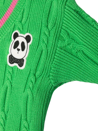 Mini Rodini Kelly green neck cable sweater, 5-7 years