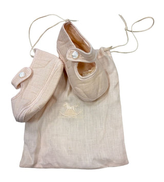 Hermes Blush Pink Linen Crib Shoes , Newborn