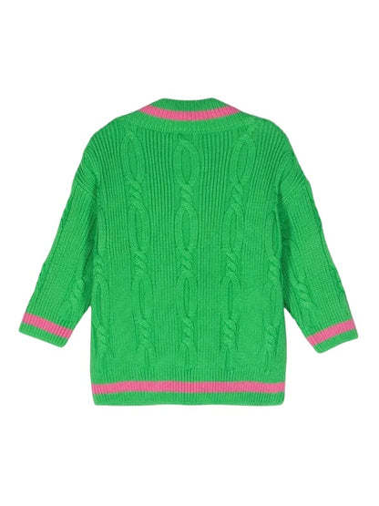 Mini Rodini Kelly green neck cable sweater, 5-7 years