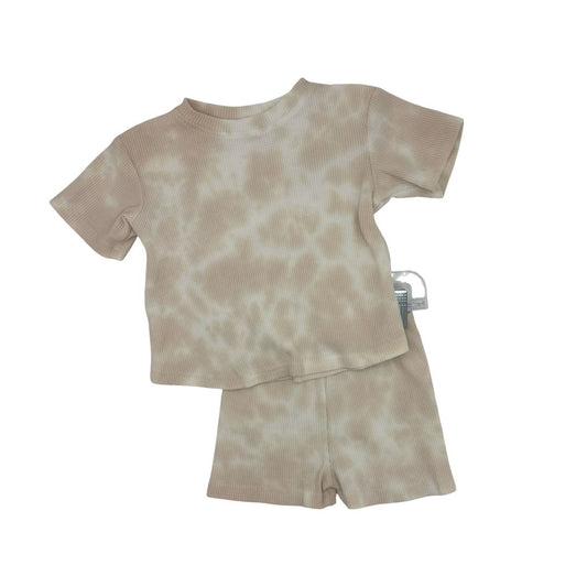 Mikki Rae Little Ones White and Brown Tie-Dye Waffle T-Shirt and Short Set, 3 years