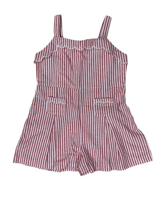 Edgehill Collection Red and White Pinkstripe Romper with Scalloped Details, 5 years