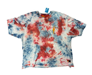 Aviator Nation Blue and Red Tie Dye Tee-Shirt with Lightning Patch, large