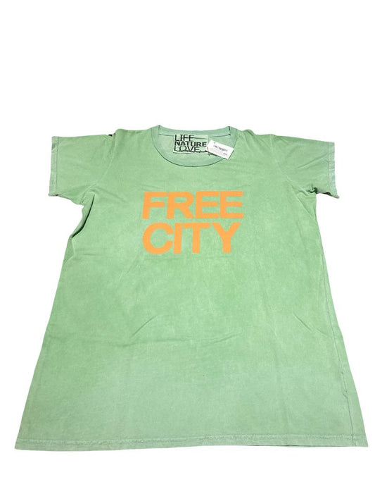 Free City neighborhood short sleeve tee shirt green gum brand new with tags, womens large