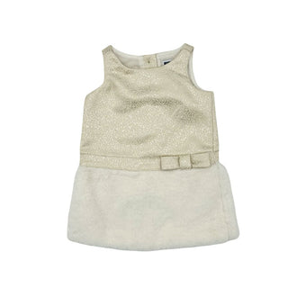 Janie and Jack gold and white faux fur dress, 3-6 months