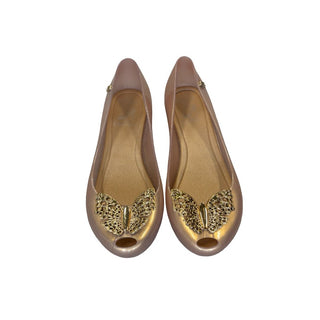 Mini Melissa pearlized gold Cinderella ballet flat, 1 big kid