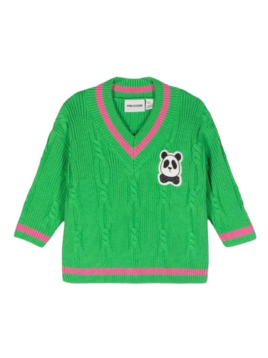 Mini Rodini Kelly green neck cable sweater, 5-7 years