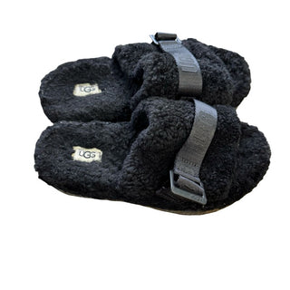 Ugg Black Fluffita Slides with Curly Sheepskin and an Adjustable Webbing Strap, 7 big kid