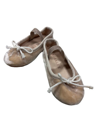 Noralee Beige Velvet Ballet Flats with Glitter Strap and Bow, 5 little